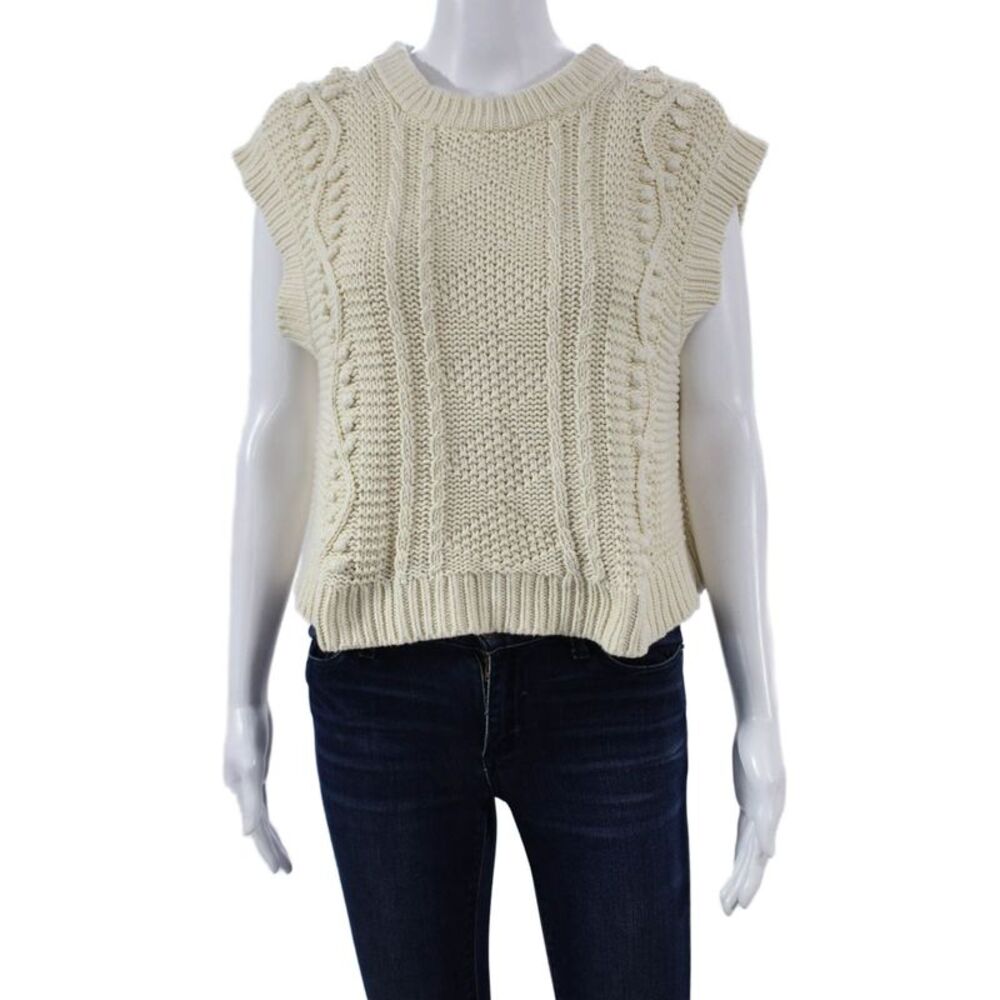 Velvet Womens Ivory Cotton Sleeveless Crew Neck Vest Size M